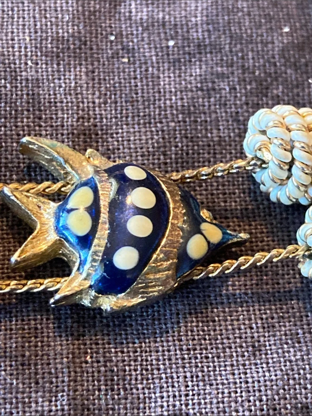 Handcrafted Gold-Tone Nautical Charm Bracelet with Red and Cream Beads